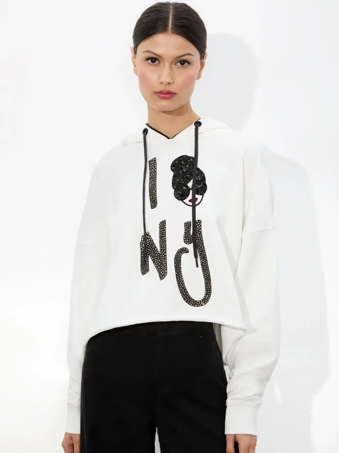 Alice Olivia TOPS WOMEN SUNNY STACEFACE HOODIE Optic White
