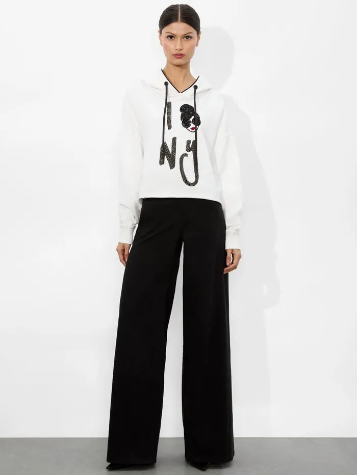Alice Olivia TOPS WOMEN SUNNY STACEFACE HOODIE Optic White
