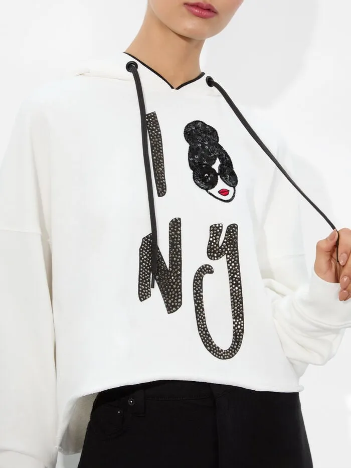 Alice Olivia TOPS WOMEN SUNNY STACEFACE HOODIE Optic White