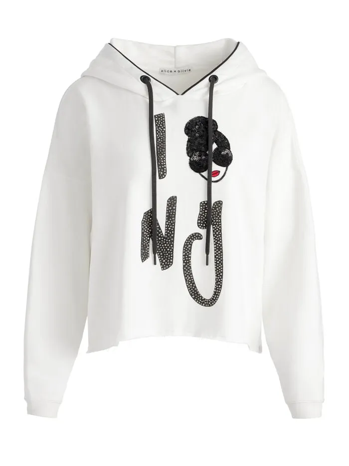 Alice Olivia TOPS WOMEN SUNNY STACEFACE HOODIE Optic White
