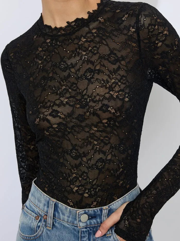 Alice Olivia TOPS WOMEN TAEYN LACE BODYSUIT Black