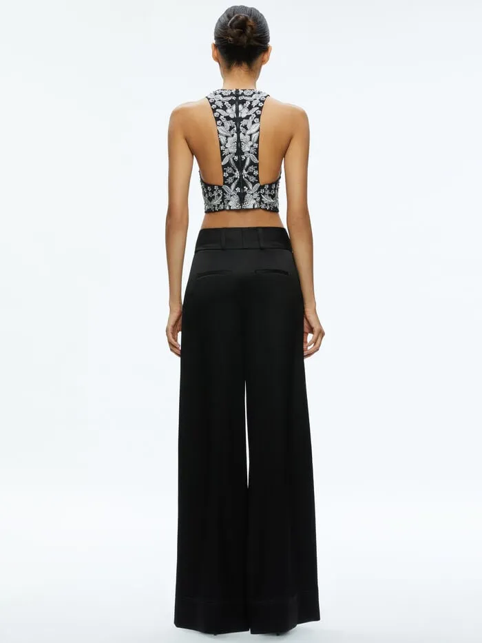 Alice Olivia TOPS WOMEN TRU RACER BACK FITTED CROP TOP Blackandsilver