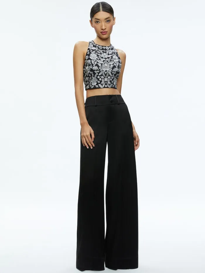 Alice Olivia TOPS WOMEN TRU RACER BACK FITTED CROP TOP Blackandsilver