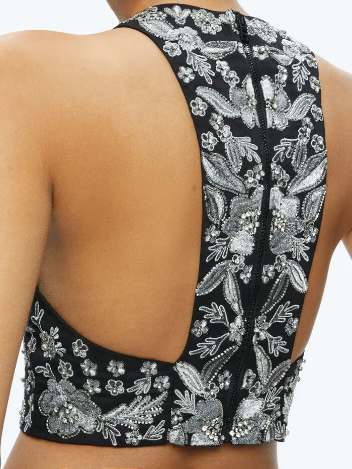 Alice Olivia TOPS WOMEN TRU RACER BACK FITTED CROP TOP Blackandsilver