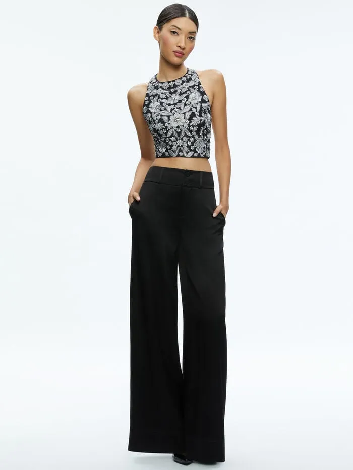 Alice Olivia TOPS WOMEN TRU RACER BACK FITTED CROP TOP Blackandsilver