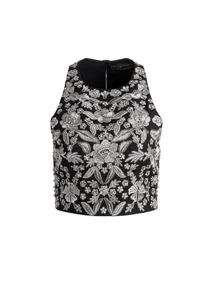 Alice Olivia TOPS WOMEN TRU RACER BACK FITTED CROP TOP Blackandsilver