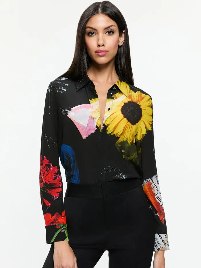 Alice Olivia TOPS WOMEN WILLA PLACKET TOP Azalea Floral