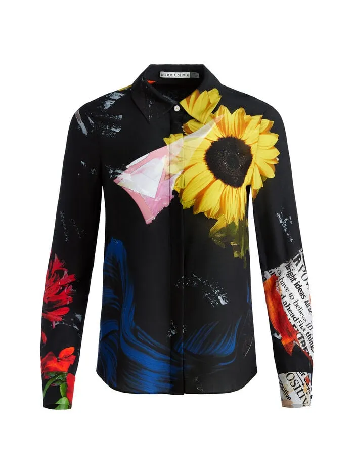 Alice Olivia TOPS WOMEN WILLA PLACKET TOP Azalea Floral