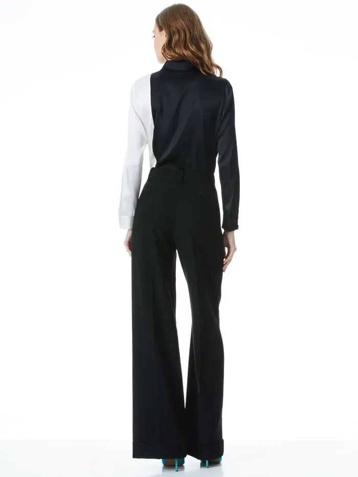 Alice Olivia TOPS WOMEN WILLA PLACKET TOP Blackandoff White