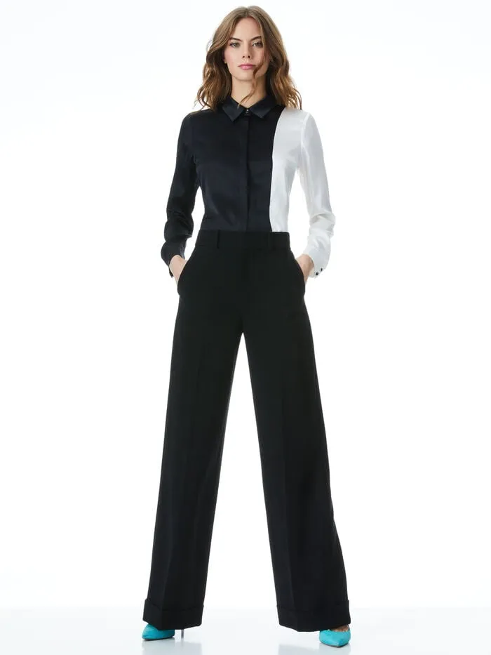 Alice Olivia TOPS WOMEN WILLA PLACKET TOP Blackandoff White