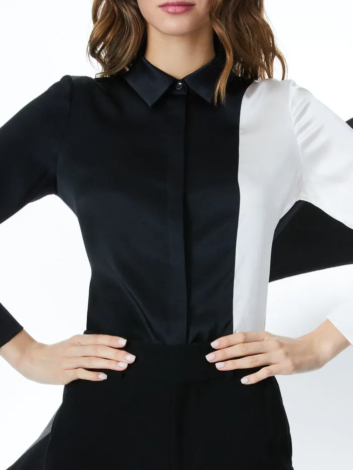 Alice Olivia TOPS WOMEN WILLA PLACKET TOP Blackandoff White