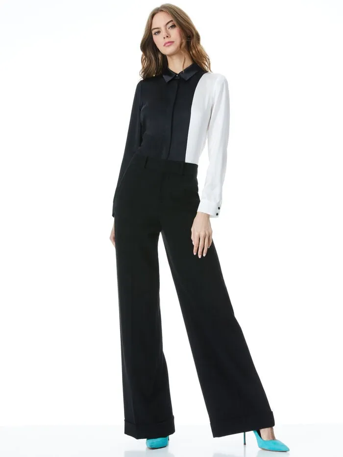 Alice Olivia TOPS WOMEN WILLA PLACKET TOP Blackandoff White