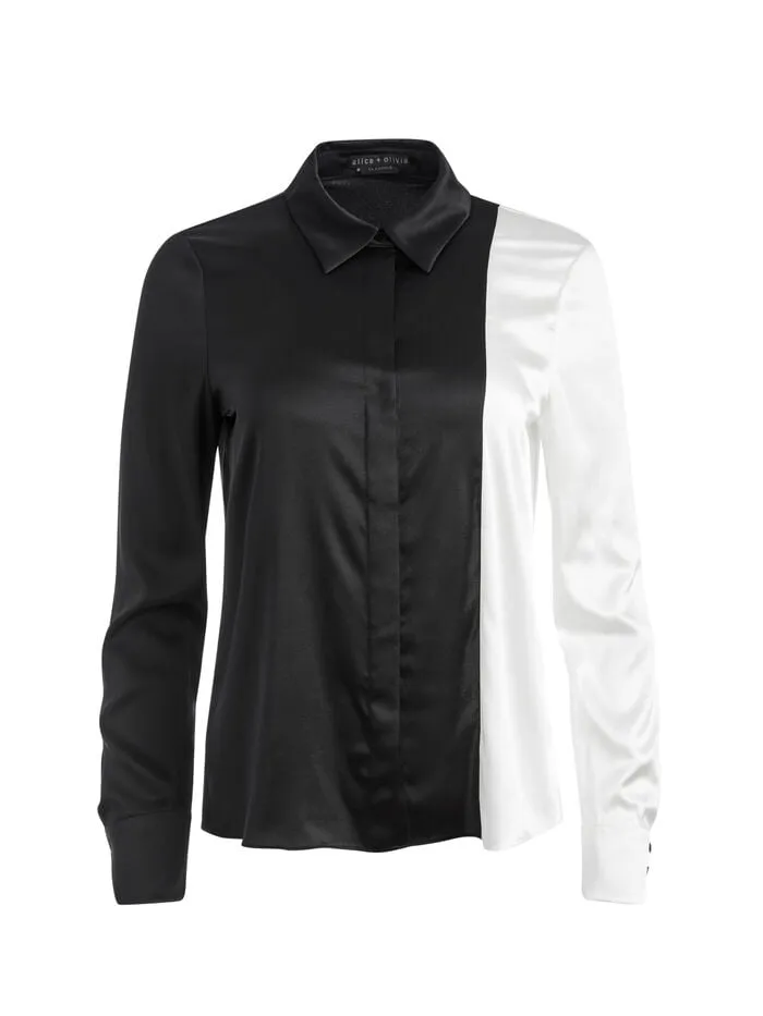 Alice Olivia TOPS WOMEN WILLA PLACKET TOP Blackandoff White