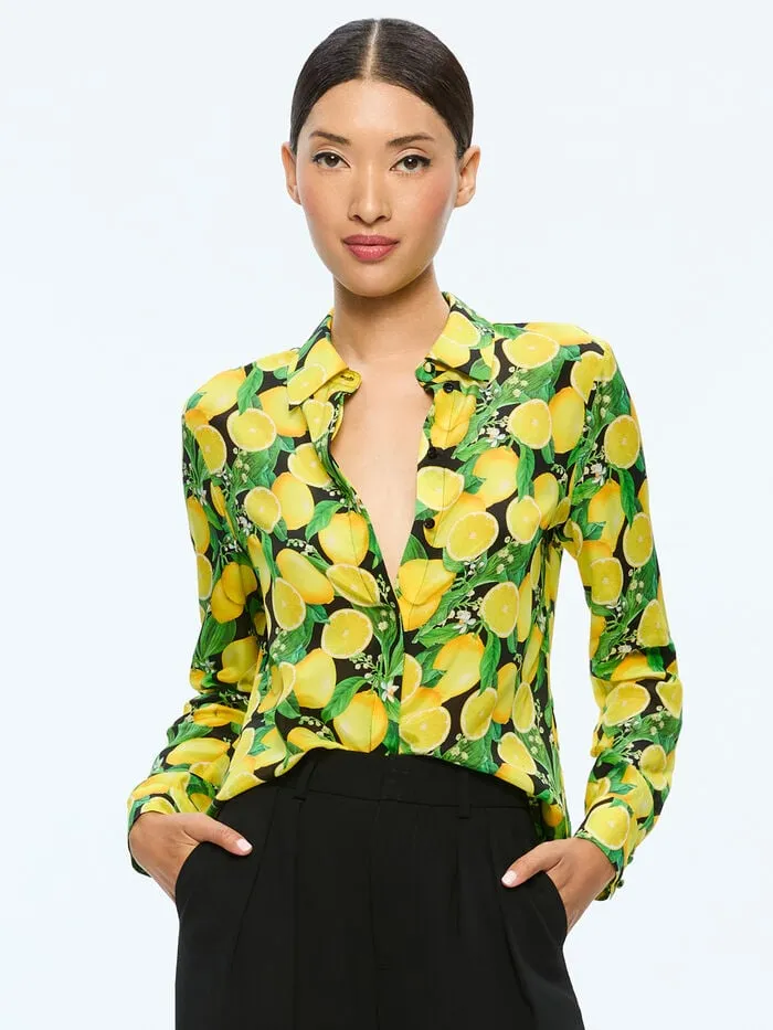Alice Olivia TOPS WOMEN WILLA PLACKET TOP Lemon Tree