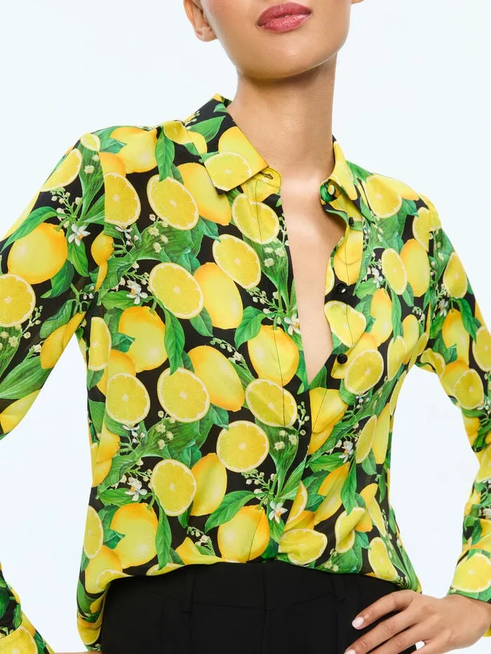 Alice Olivia TOPS WOMEN WILLA PLACKET TOP Lemon Tree