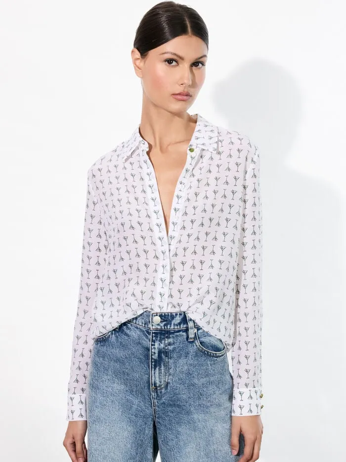 Alice Olivia TOPS WOMEN WILLA PLACKET TOP Martini Chic Off White