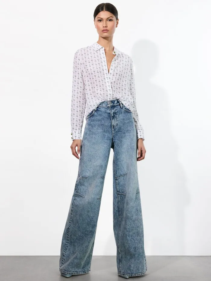 Alice Olivia TOPS WOMEN WILLA PLACKET TOP Martini Chic Off White