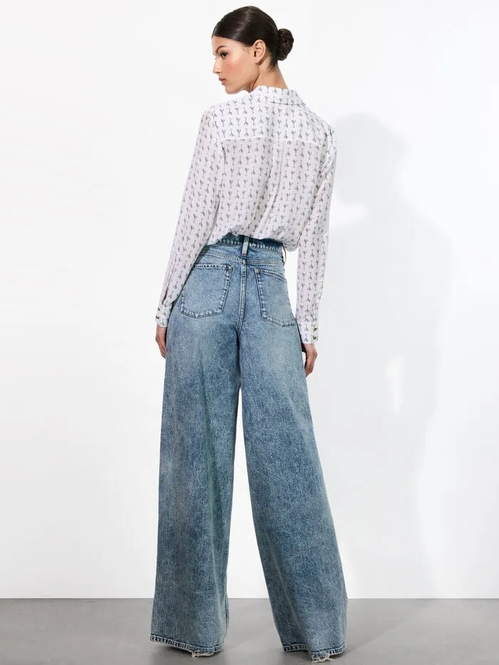 Alice Olivia TOPS WOMEN WILLA PLACKET TOP Martini Chic Off White