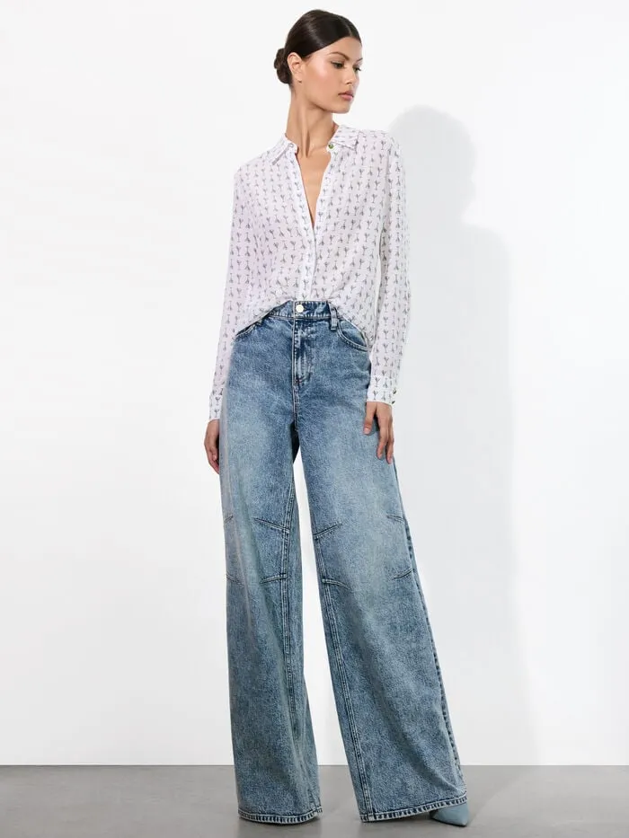 Alice Olivia TOPS WOMEN WILLA PLACKET TOP Martini Chic Off White