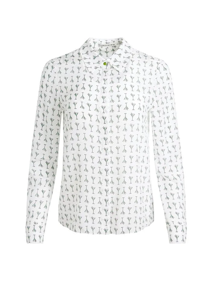 Alice Olivia TOPS WOMEN WILLA PLACKET TOP Martini Chic Off White