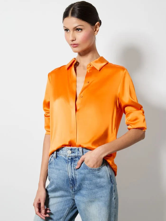 Alice Olivia TOPS WOMEN WILLA PLACKET TOP Orange Blaze