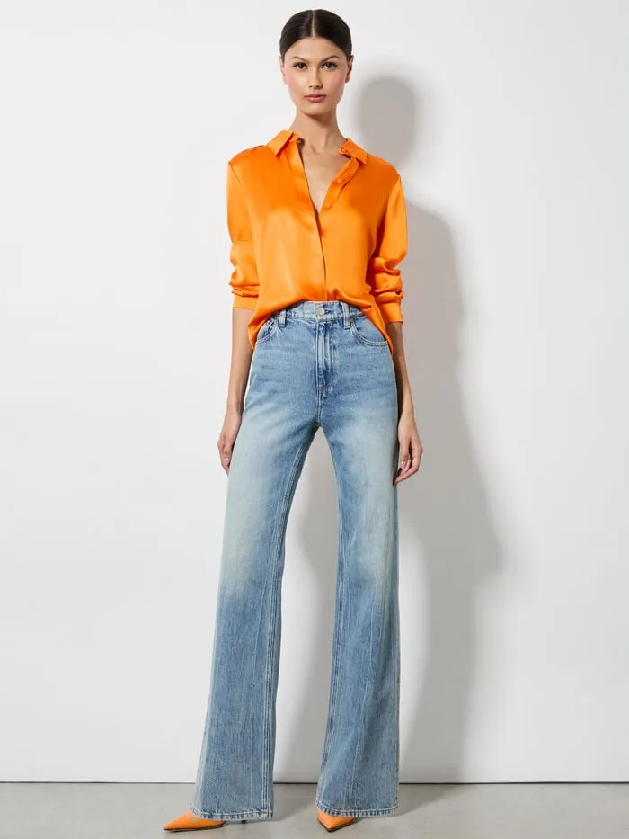 Alice Olivia TOPS WOMEN WILLA PLACKET TOP Orange Blaze