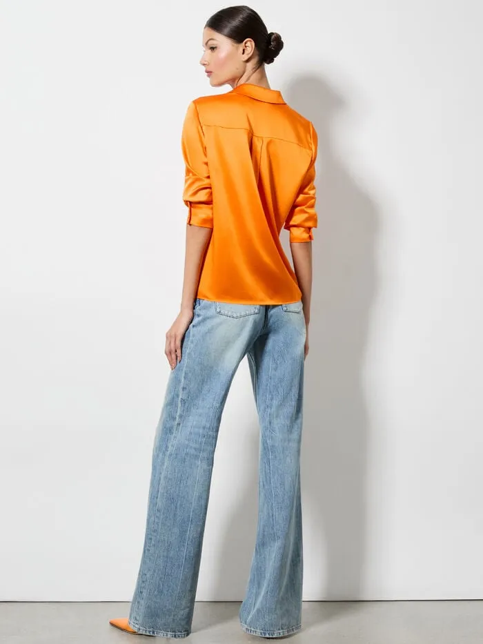Alice Olivia TOPS WOMEN WILLA PLACKET TOP Orange Blaze