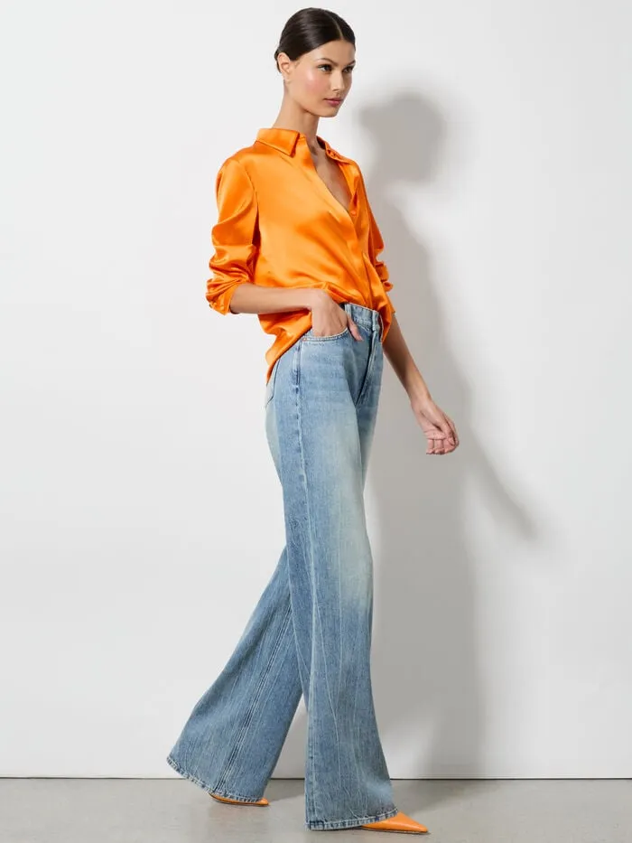 Alice Olivia TOPS WOMEN WILLA PLACKET TOP Orange Blaze