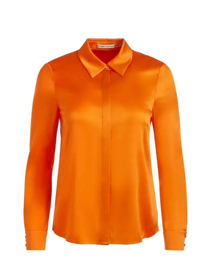Alice Olivia TOPS WOMEN WILLA PLACKET TOP Orange Blaze