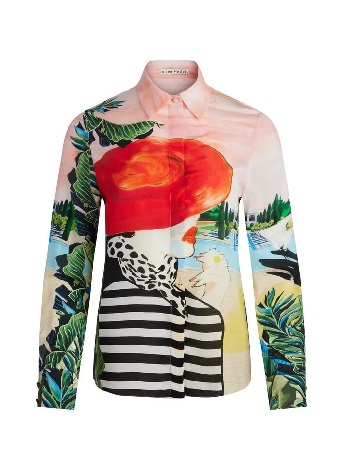 Alice Olivia TOPS WOMEN WILLA PLACKET TOP Palm Beach