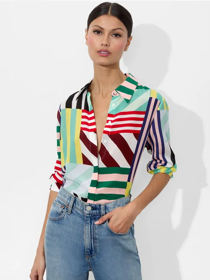 Alice Olivia TOPS WOMEN WILLA PLACKET TOP Sorbet Stripe