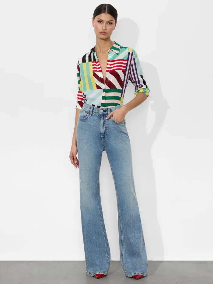 Alice Olivia TOPS WOMEN WILLA PLACKET TOP Sorbet Stripe