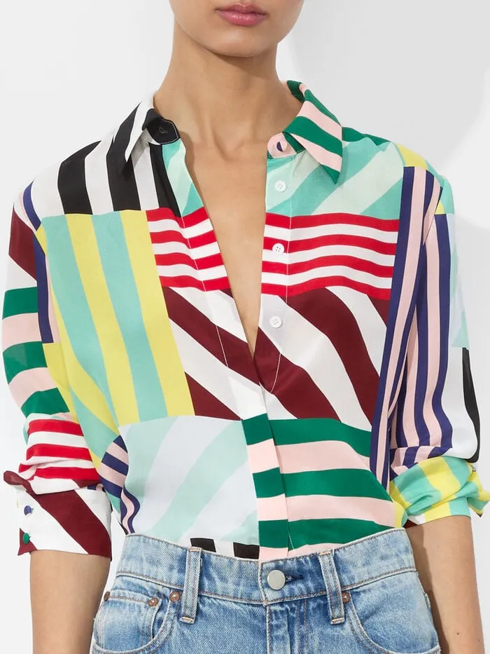 Alice Olivia TOPS WOMEN WILLA PLACKET TOP Sorbet Stripe