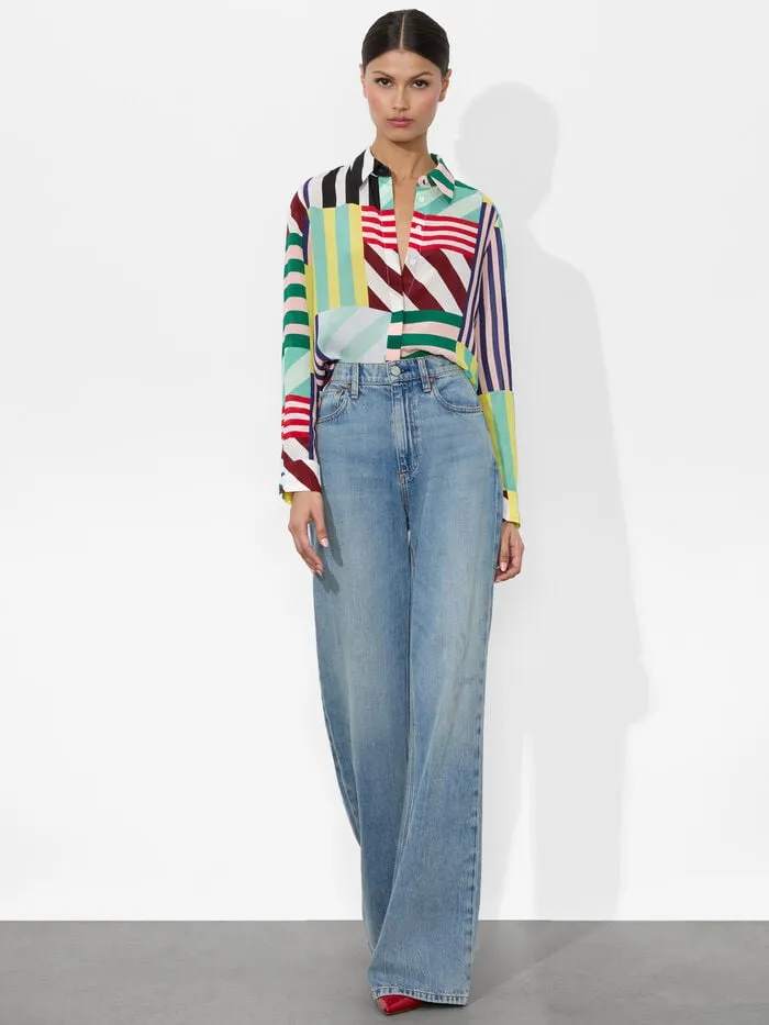 Alice Olivia TOPS WOMEN WILLA PLACKET TOP Sorbet Stripe