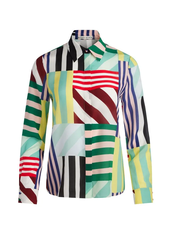 Alice Olivia TOPS WOMEN WILLA PLACKET TOP Sorbet Stripe