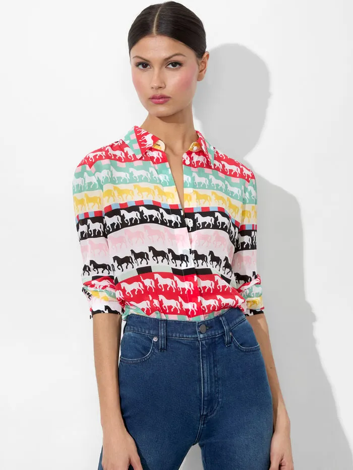 Alice Olivia TOPS WOMEN WILLA PLACKET TOP Stallion