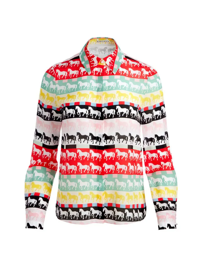 Alice Olivia TOPS WOMEN WILLA PLACKET TOP Stallion