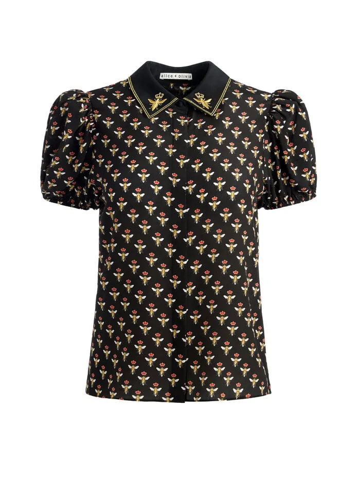 Alice Olivia TOPS WOMEN WILLA PUFF SLEEVE BLOUSE Queen Bee
