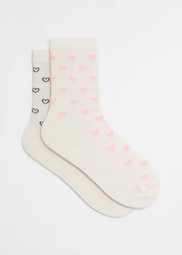 and Other Stories 2Pack Heart Motif Socks White Women Socks and Tights