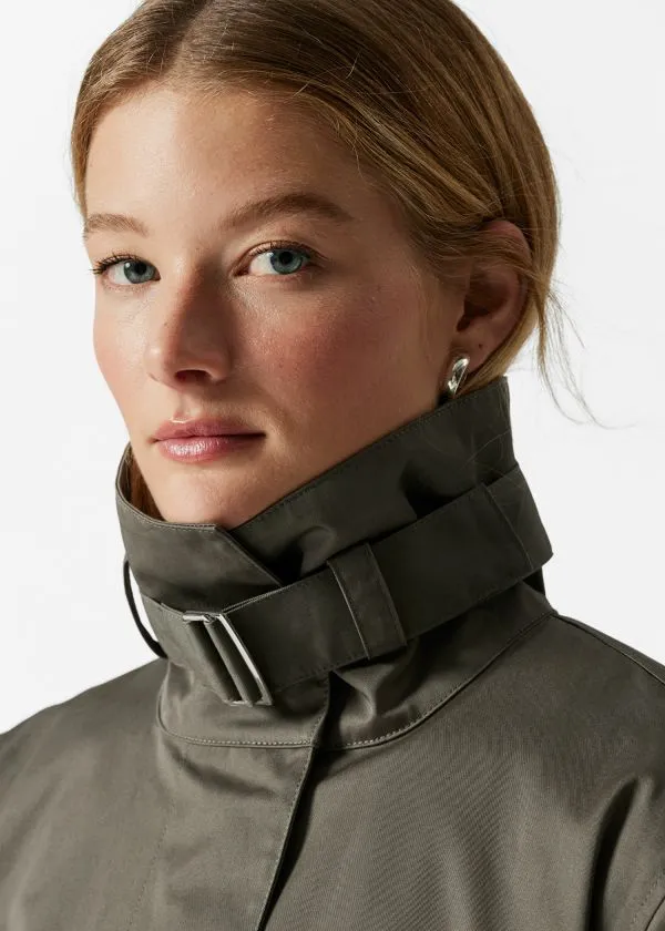 and Other Stories Aline FunnelNeck Jacket Khaki Green Women Jackets and Coats