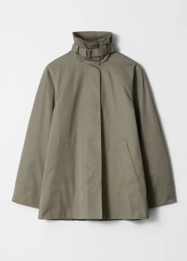 and Other Stories Aline FunnelNeck Jacket Khaki Green Women Jackets and Coats