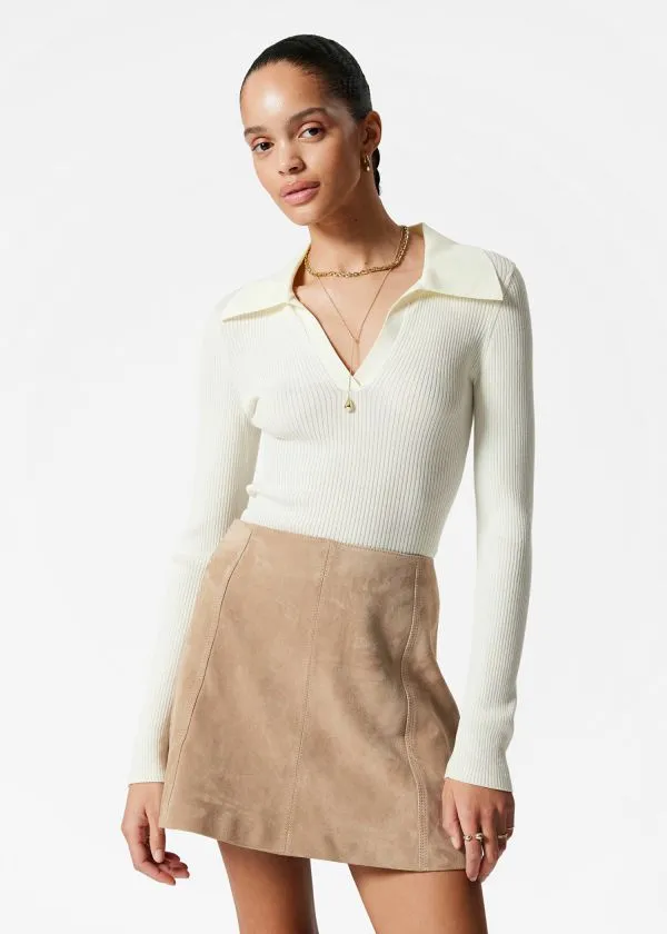 and Other Stories ALine Leather Mini Skirt Beige Women Skirts