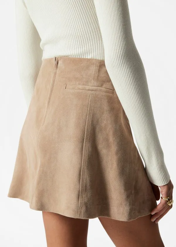 and Other Stories ALine Leather Mini Skirt Beige Women Skirts