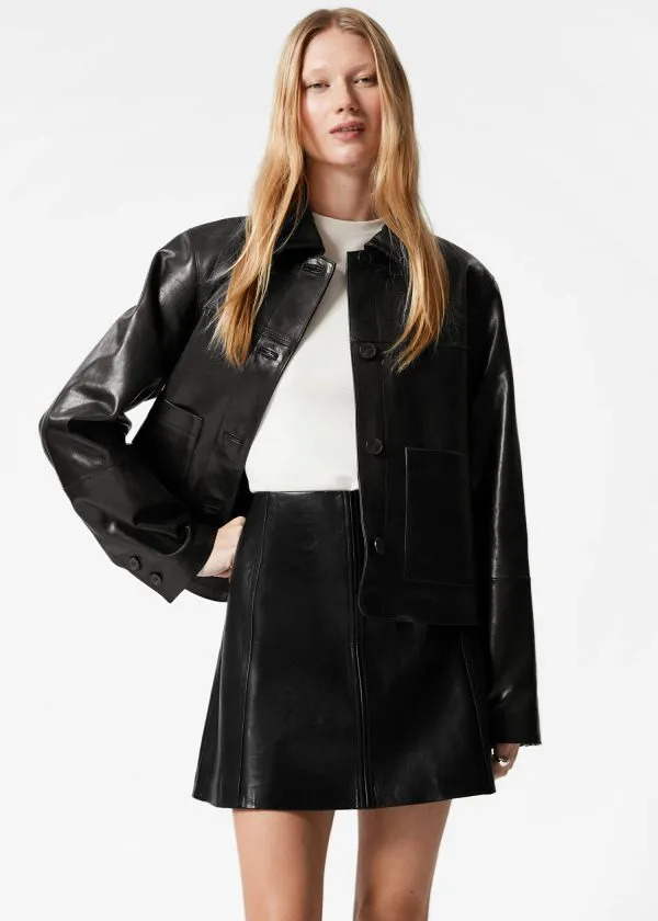 and Other Stories ALine Leather Mini Skirt Black Women Skirts