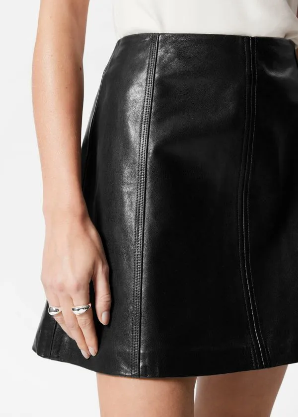 and Other Stories ALine Leather Mini Skirt Black Women Skirts