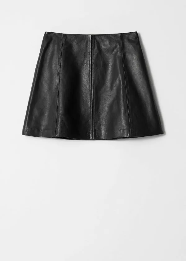 and Other Stories ALine Leather Mini Skirt Black Women Skirts