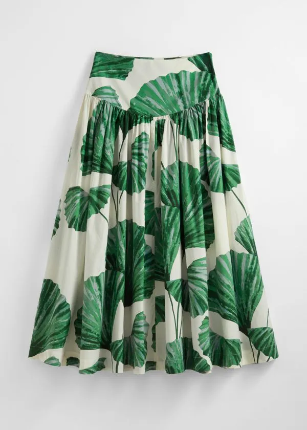 and Other Stories ALine Midi Skirt Greenandwhite Women Skirts