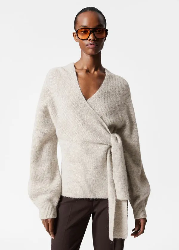 and Other Stories AlpacaBlend Knitted Wrap Cardigan Light Grey Women Knitwear