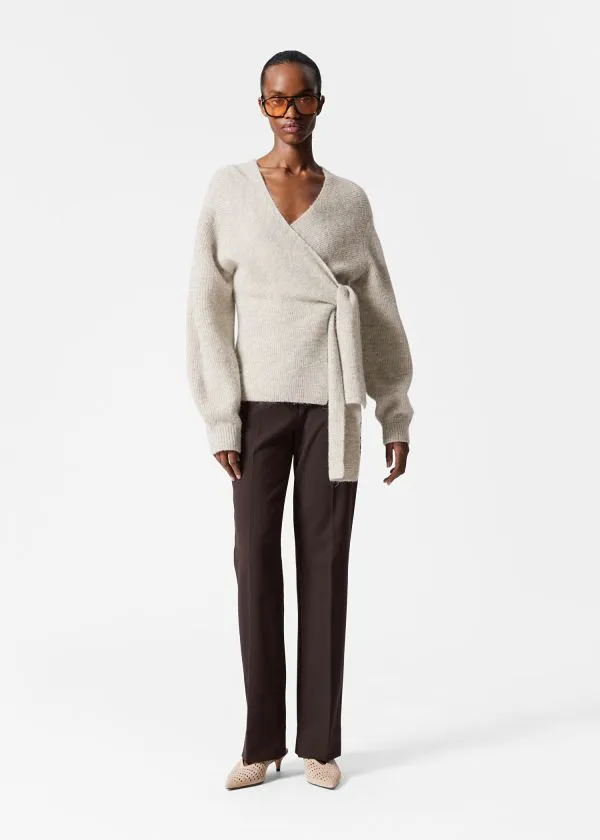 and Other Stories AlpacaBlend Knitted Wrap Cardigan Light Grey Women Knitwear