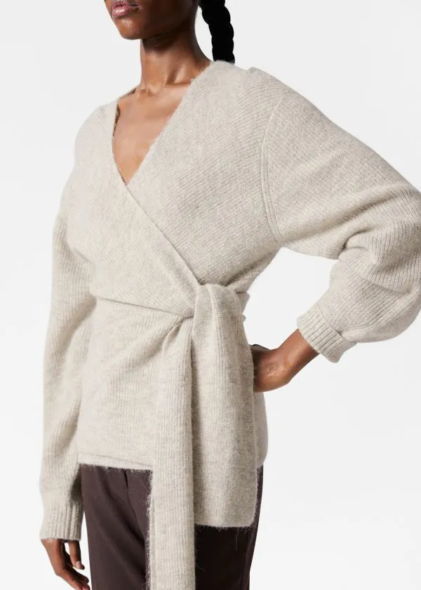and Other Stories AlpacaBlend Knitted Wrap Cardigan Light Grey Women Knitwear